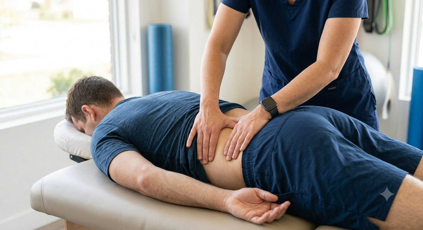 Real manual therapy image showing lumbar nerve tension area